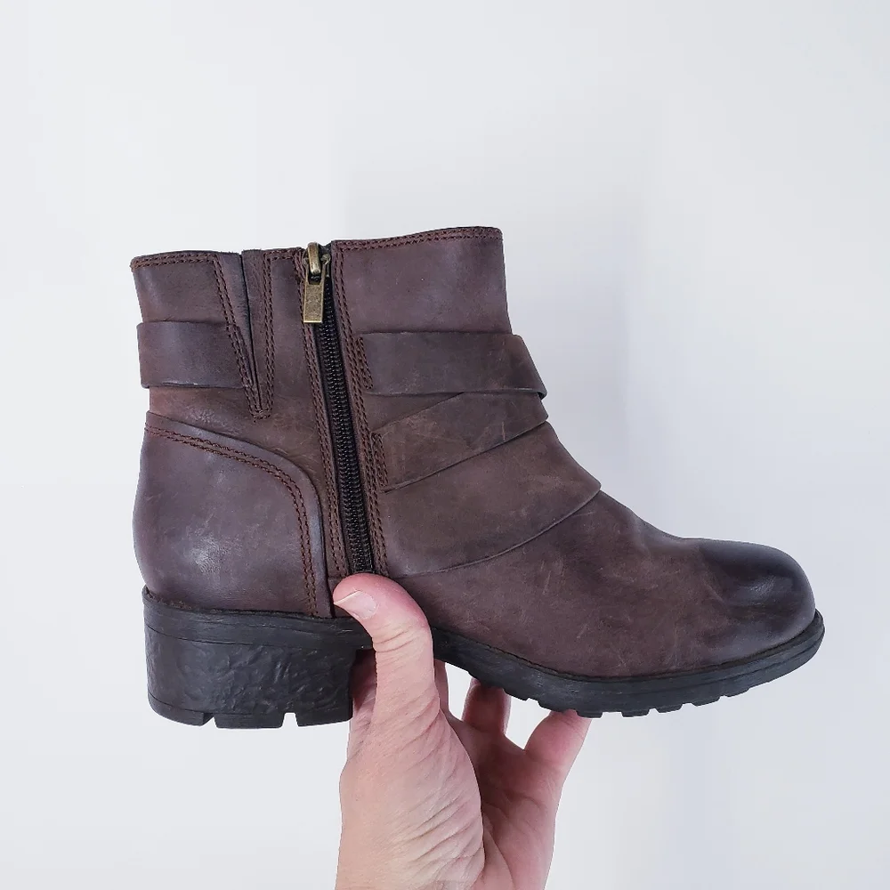 Brown Leather Ankle Boots with Wrap Strap - Picture 3 of 6